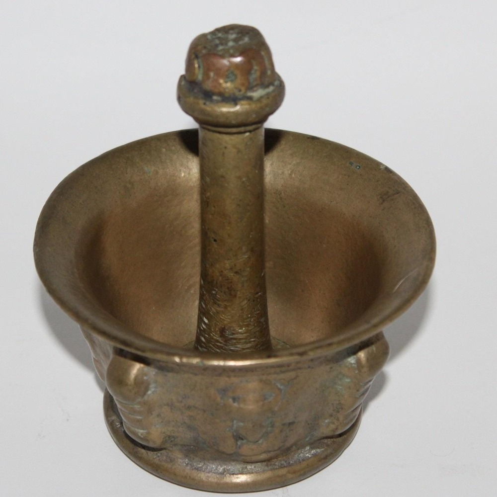 Vintage Heavy Brass Mortar & Pestle 19th Century Apothecary Grinder Antique MCM - Picture 5 of 16